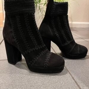Silent D Patchwork & Knit Platform Boots Black NEW